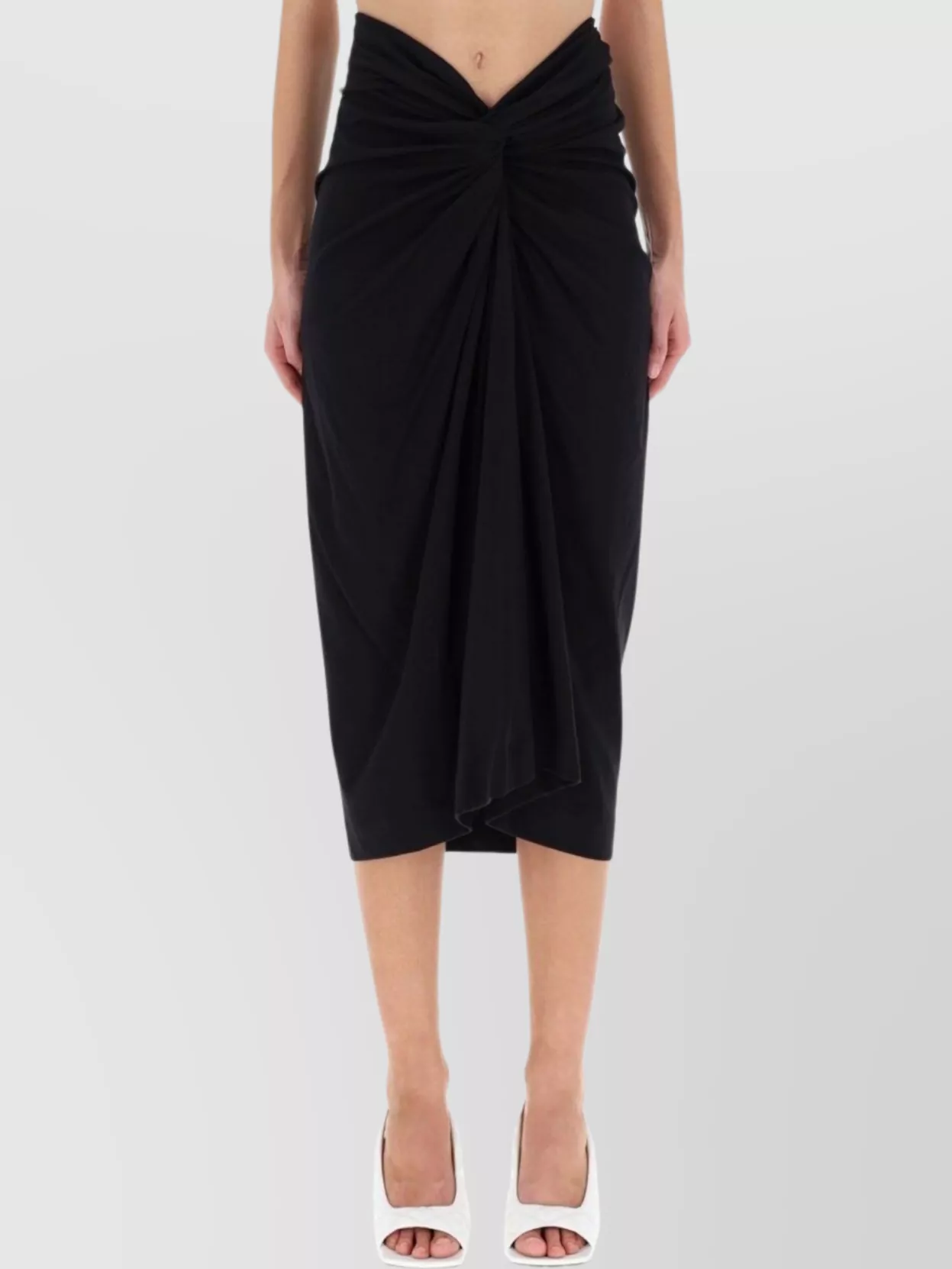 Dries Van Noten Draped Midi Skirt Knot Detail In White