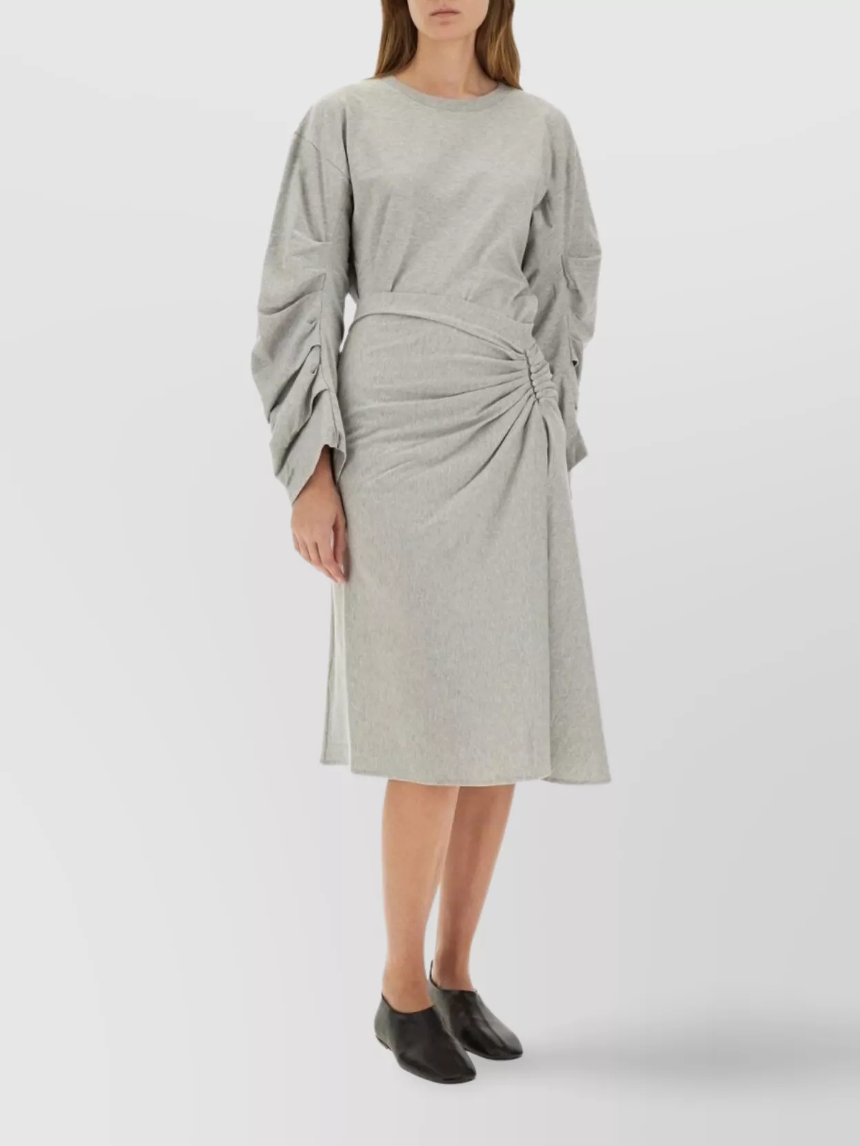 Dries Van Noten Draped Midi Skirt Side Detail In Gray