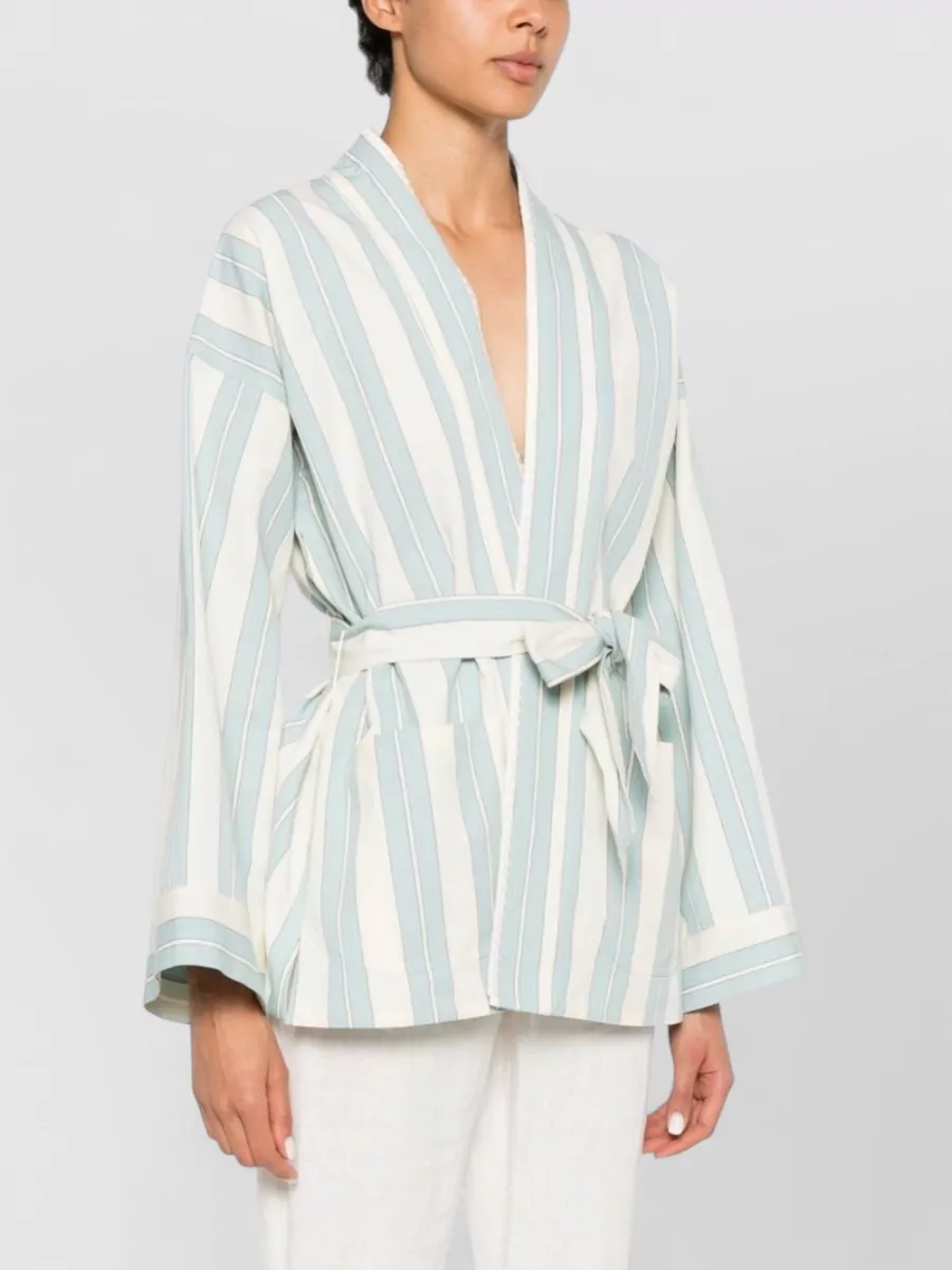 Forte Forte Striped Wrap V-Neck Long-Sleeve Suit Jacket