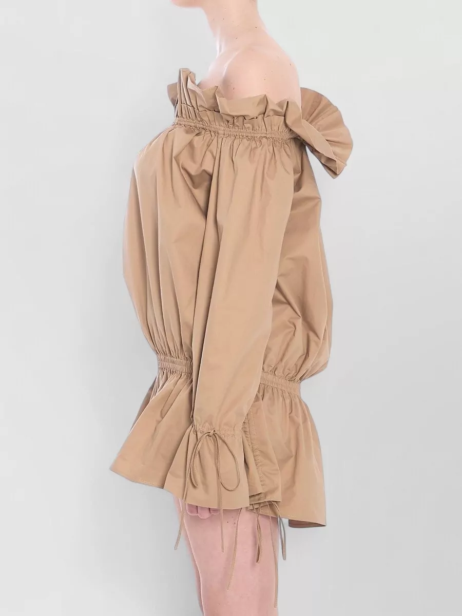 Saint Laurent Ruched Neckline Mini Dress Poet Sleeves