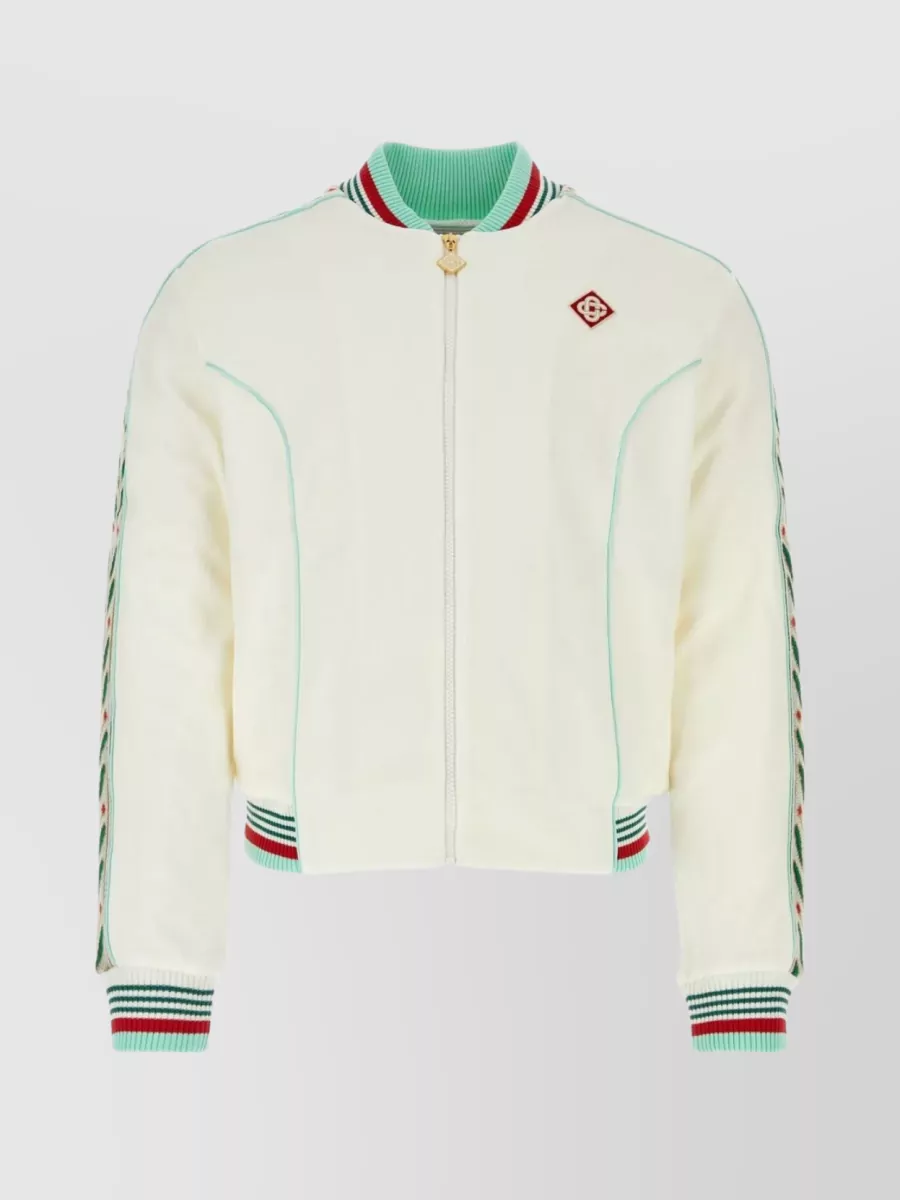 Shop Casablanca Contrasting Velvet Sleeve Sweatshirt In Pastel