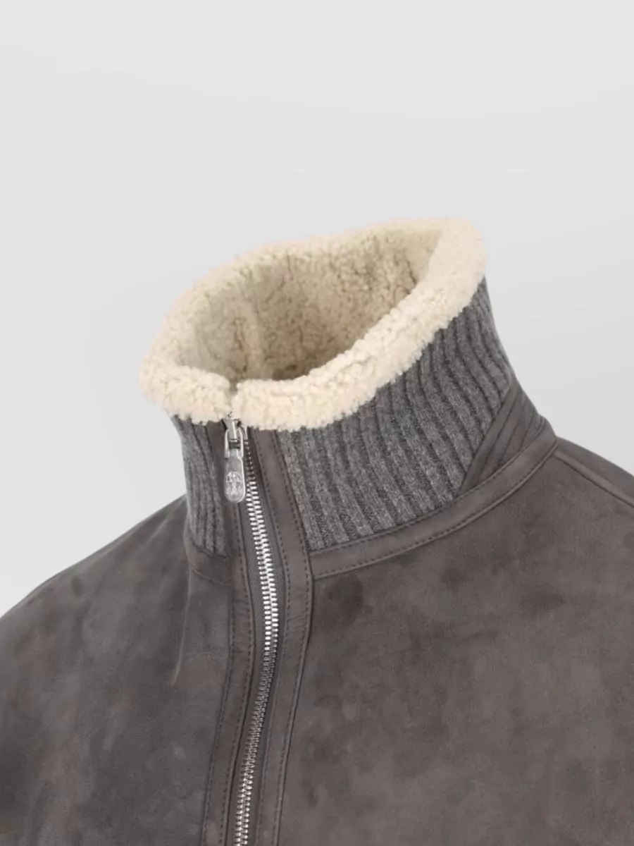 Brunello Cucinelli Shearling High-Neck Bomber Jacket