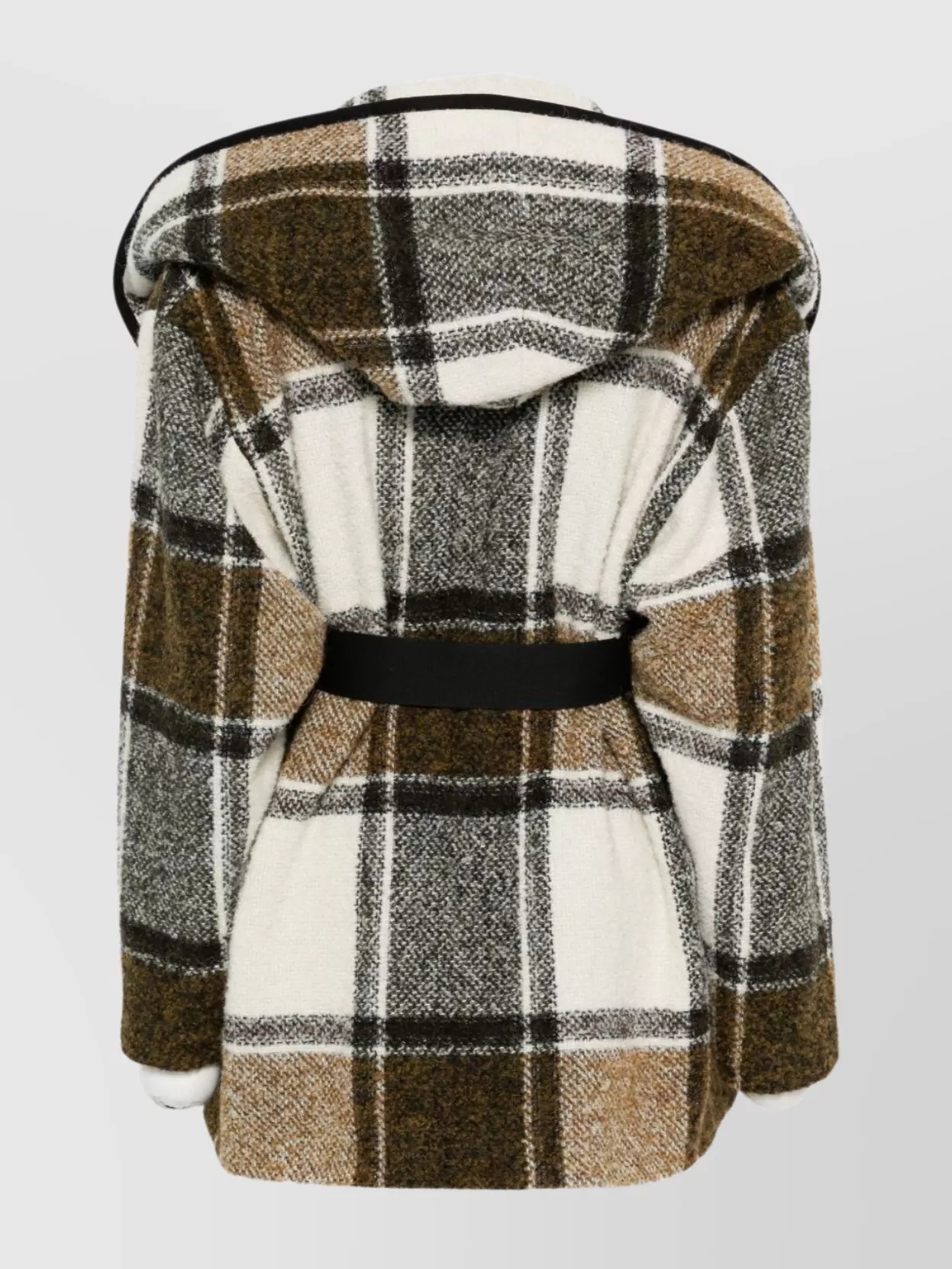 Iro Long Hooded Coat Checked Pattern In Brown