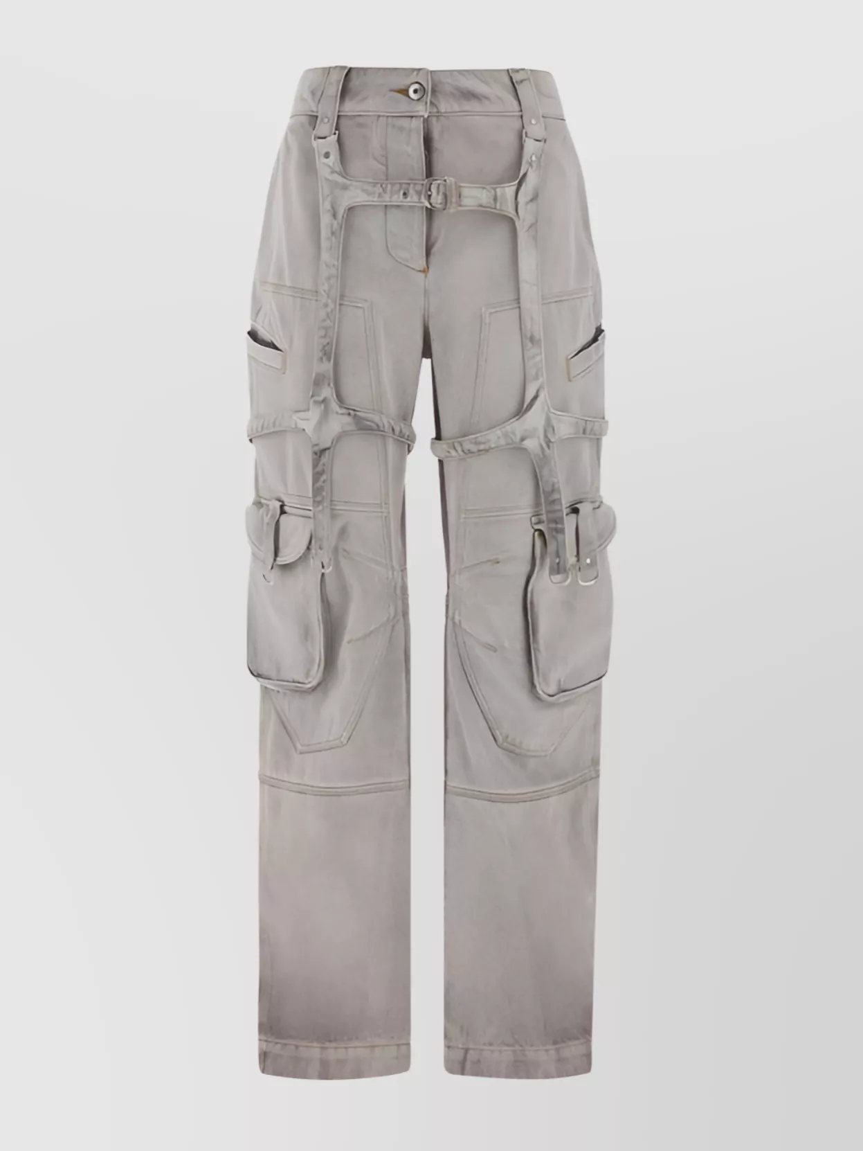 Off-white Oversize Cargo Denim Pants With Flap Pockets In White