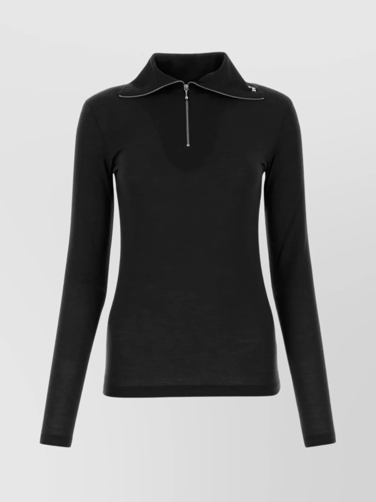 Jil Sander Polyester Blend Top With High Neck And Long Sleeves In Black