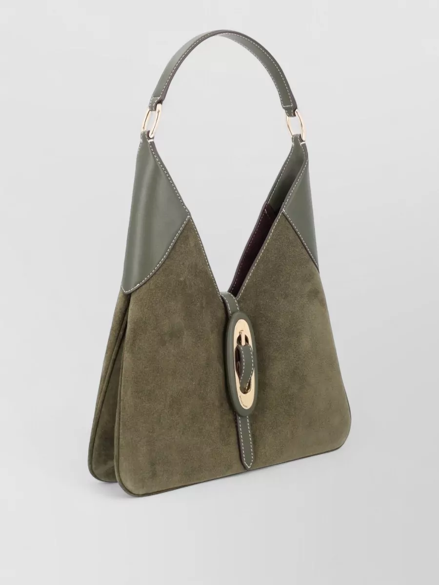 Michael Kors Suede Shoulder Bag Oval Buckle Detail