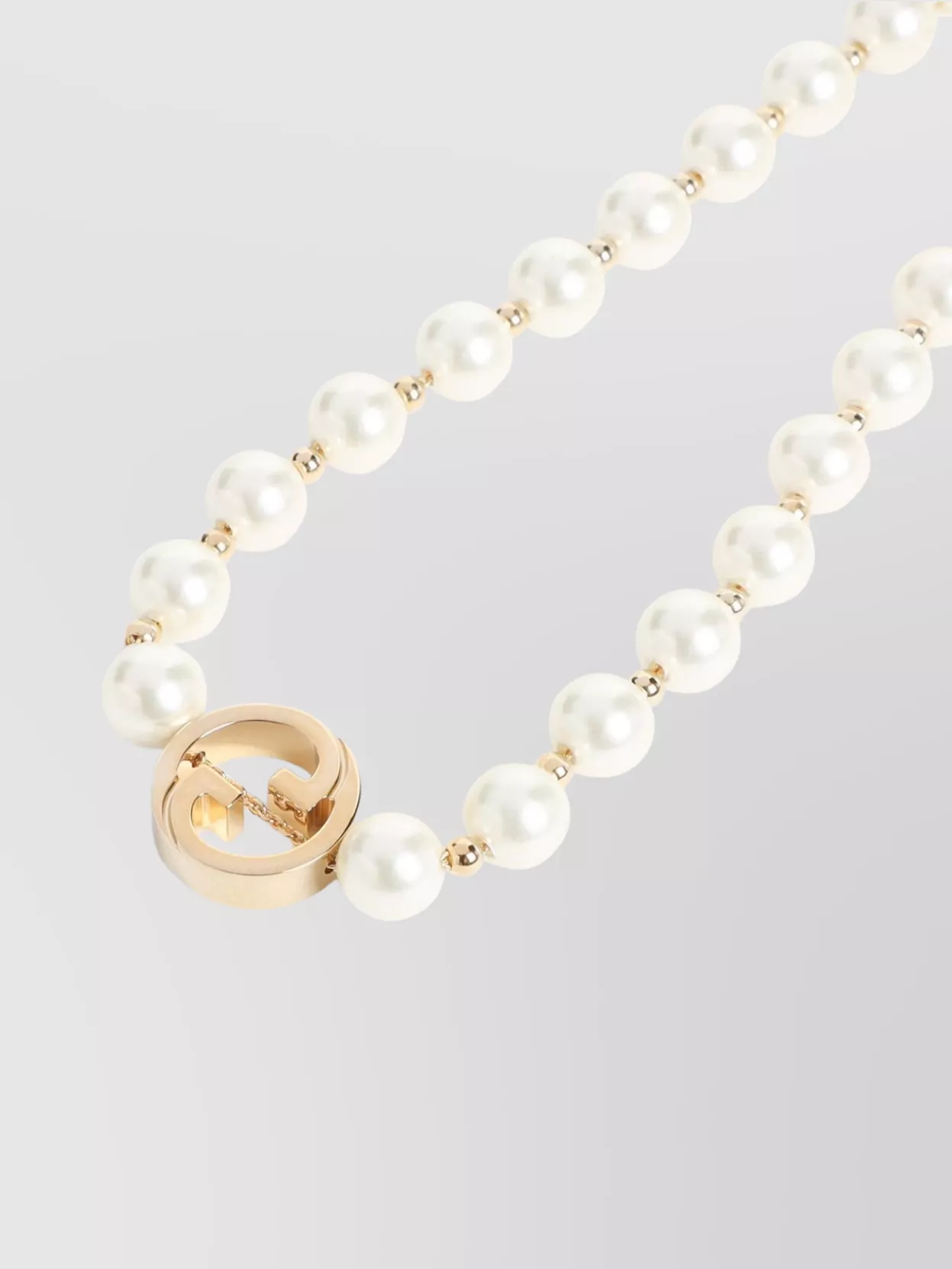 Gucci Resine Pearl Chain Necklace With Gold Accents