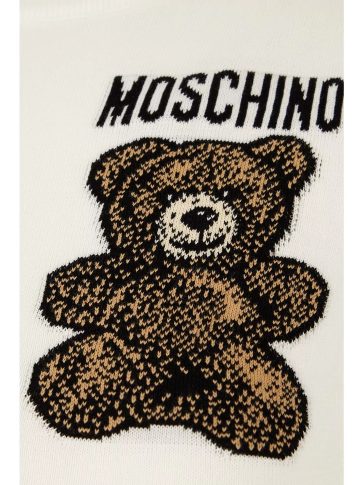 Moschino Cotton Sweater Ribbed Cuffs Hem Teddy Bear Motif
