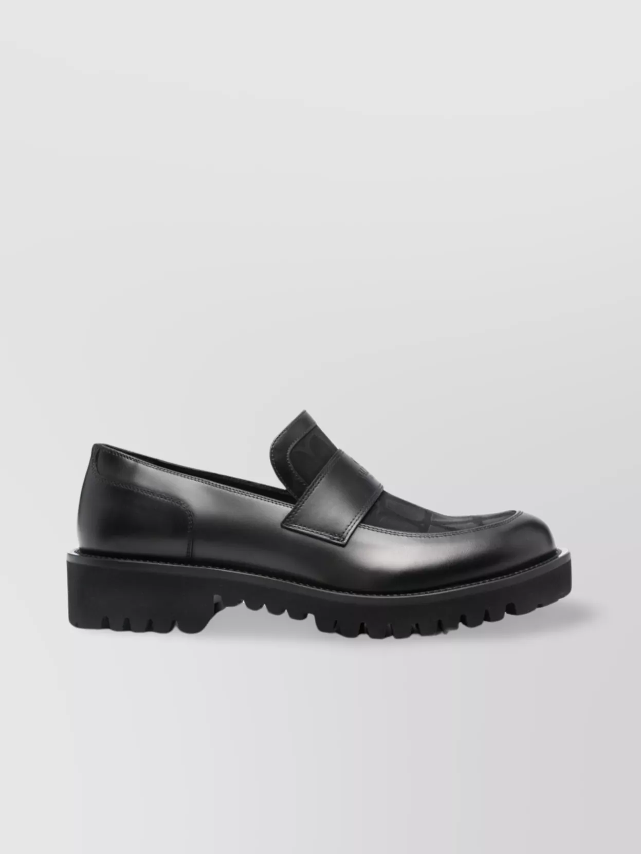 Shop Valentino Canvas Lug Sole Loafers With Iconic Print In Black