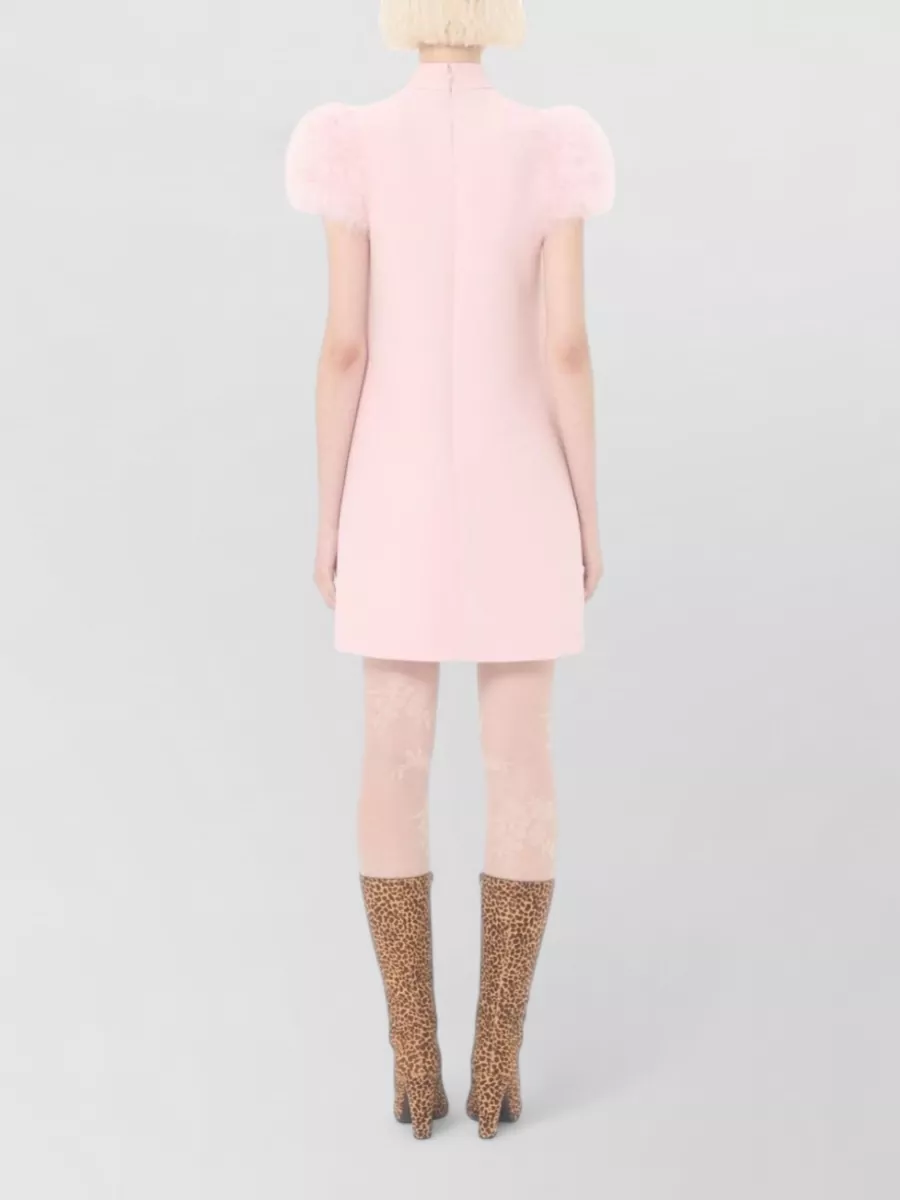 Valentino High Neck Mini Dress With Feather Boa
