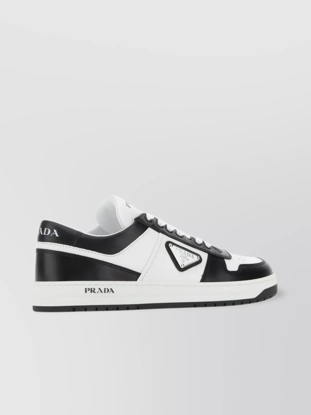 Shop Prada Leather Sneakers Ankle Perforated Toe