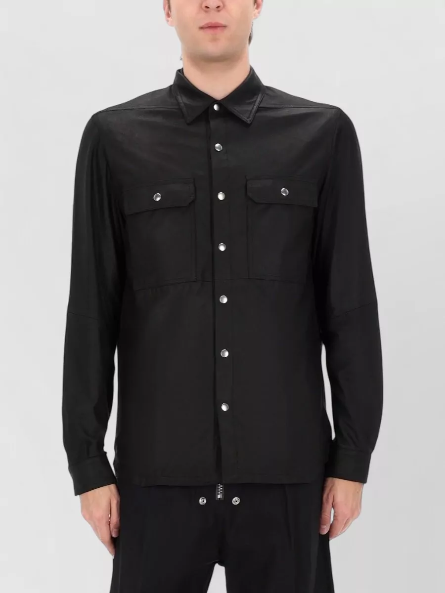 Rick Owens Leather Jacket Long Sleeves Chest Pockets Collar