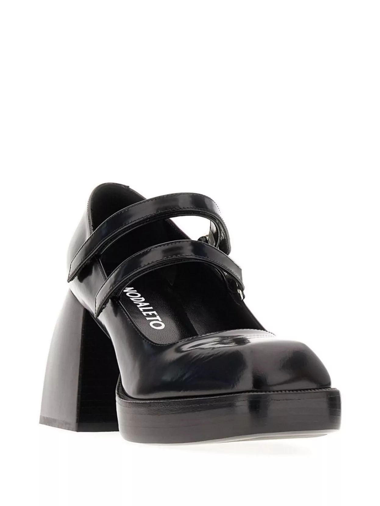Shop Nodaleto Leather Block Heel Double Strap Pumps In Black
