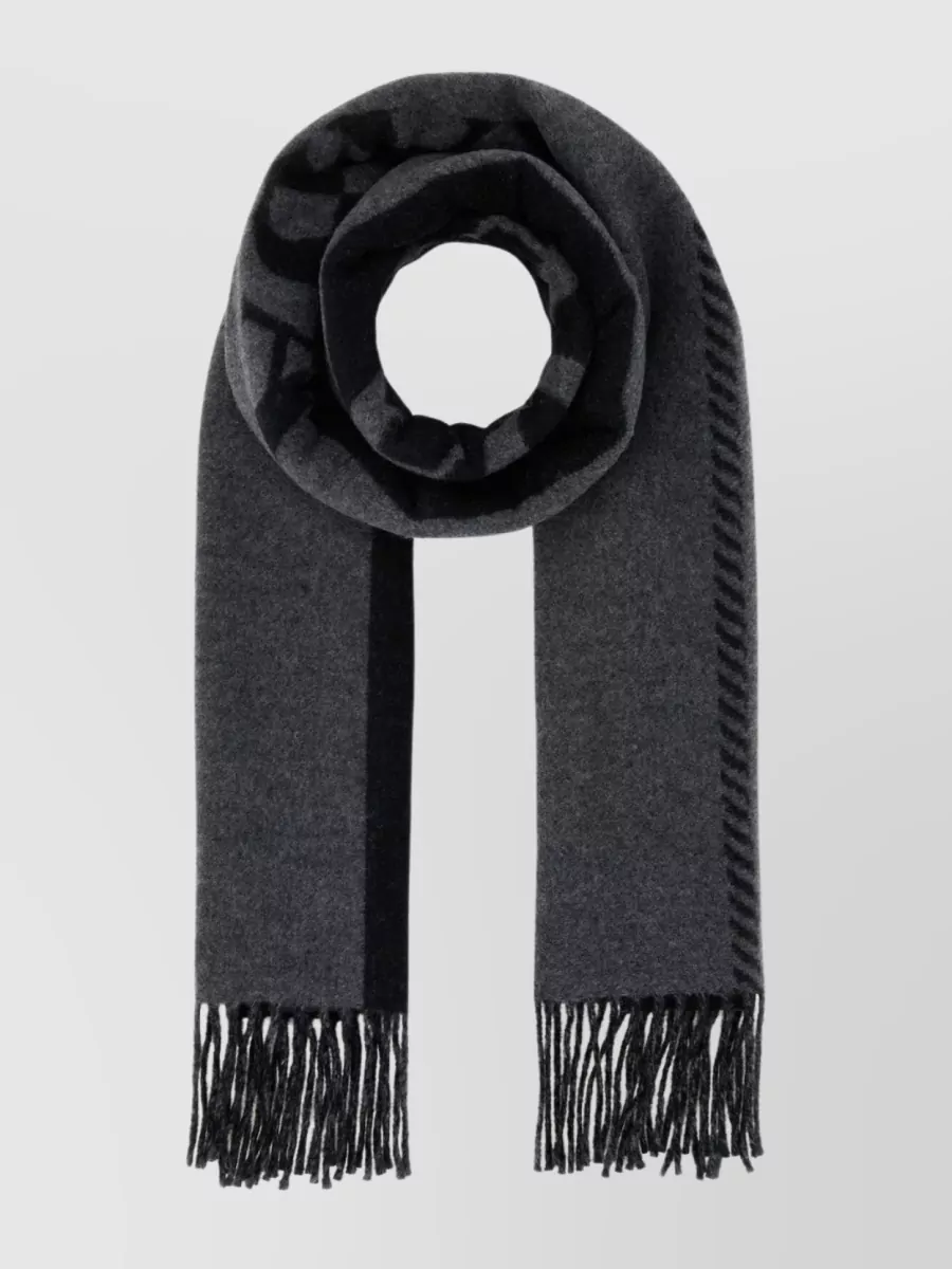 Prada Two-tone Fringed Wool Scarf In Black