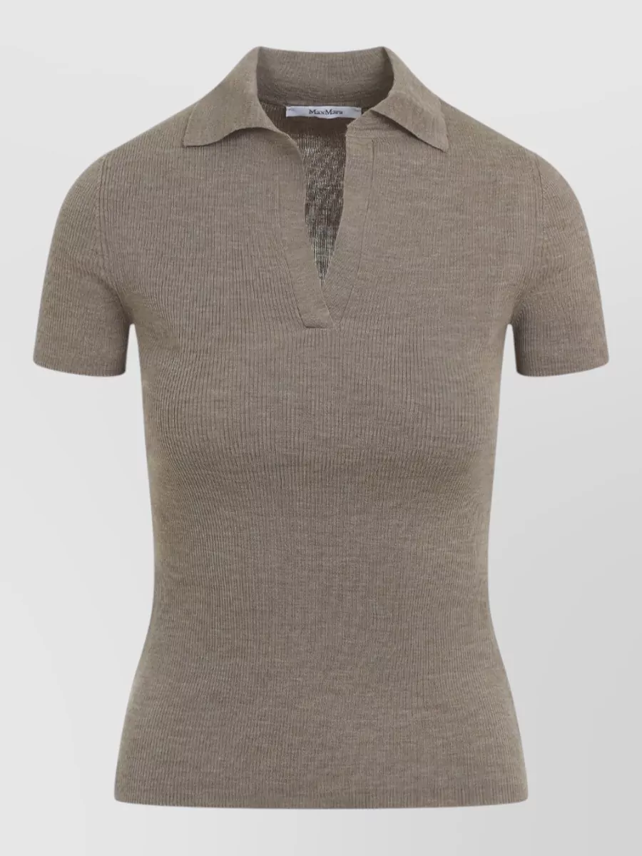 Max Mara Virgin Wool Ribbed Short-Sleeve Polo Top