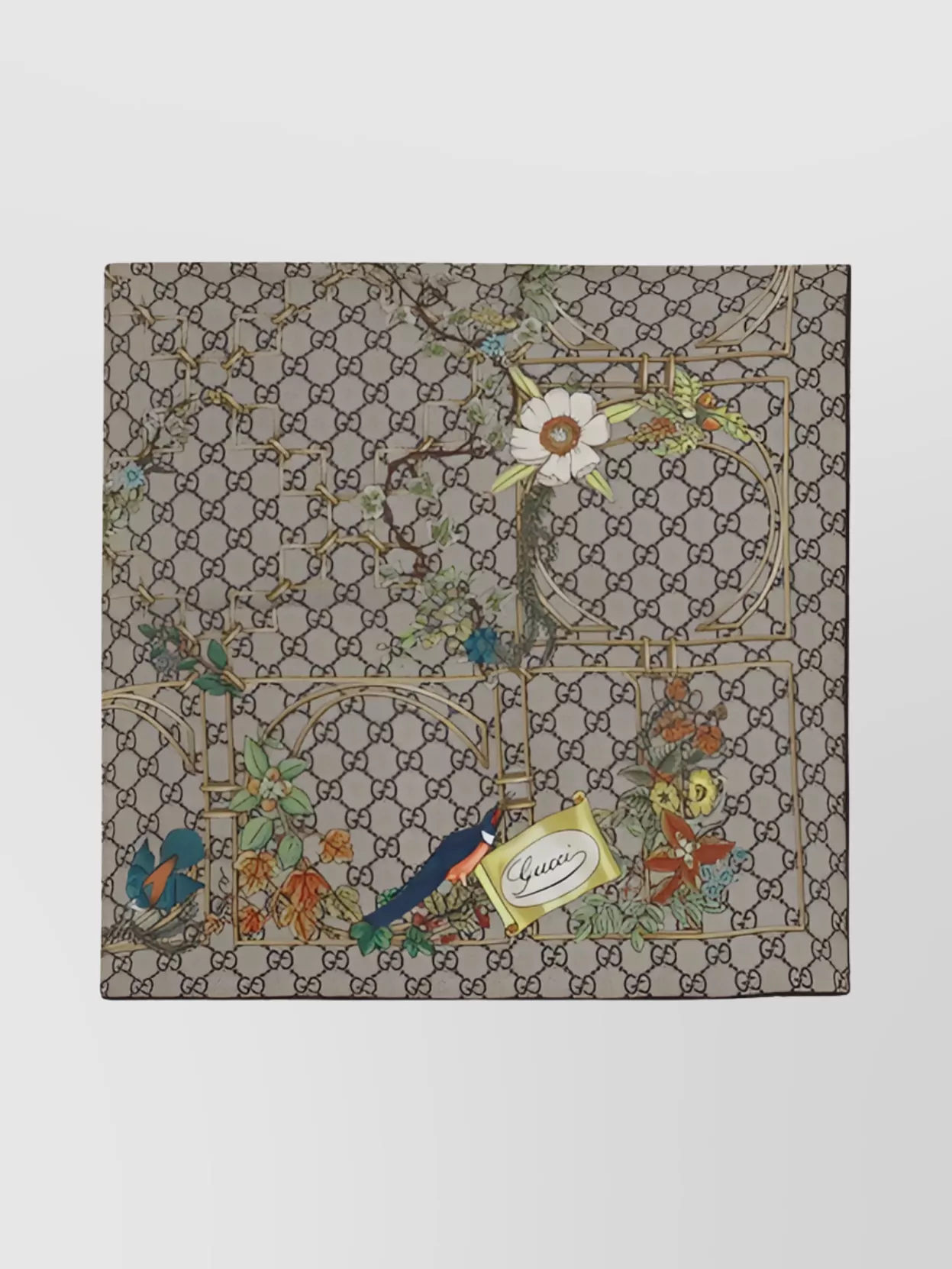 GUCCI GG LOGOED FLORAL PRINT SILK SCARF SQUARE