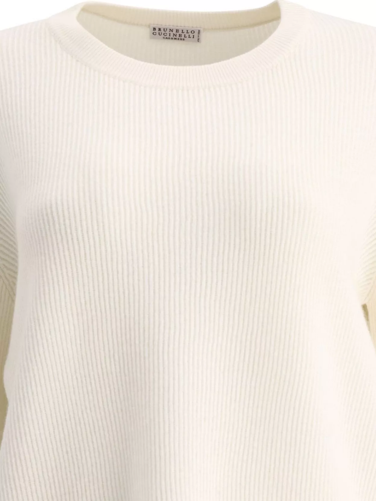 Brunello Cucinelli Cashmere English Rib Sweater With Monili Knitwear White In Neutral