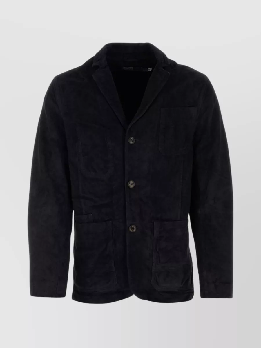 Shop Polo Ralph Lauren Suede Blazer With Multiple Pockets And Buttoned Cuffs In Black