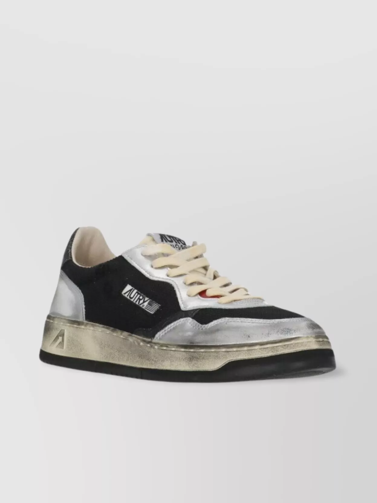 Autry Leather Low Top Sneakers With Laminated Inserts In Black
