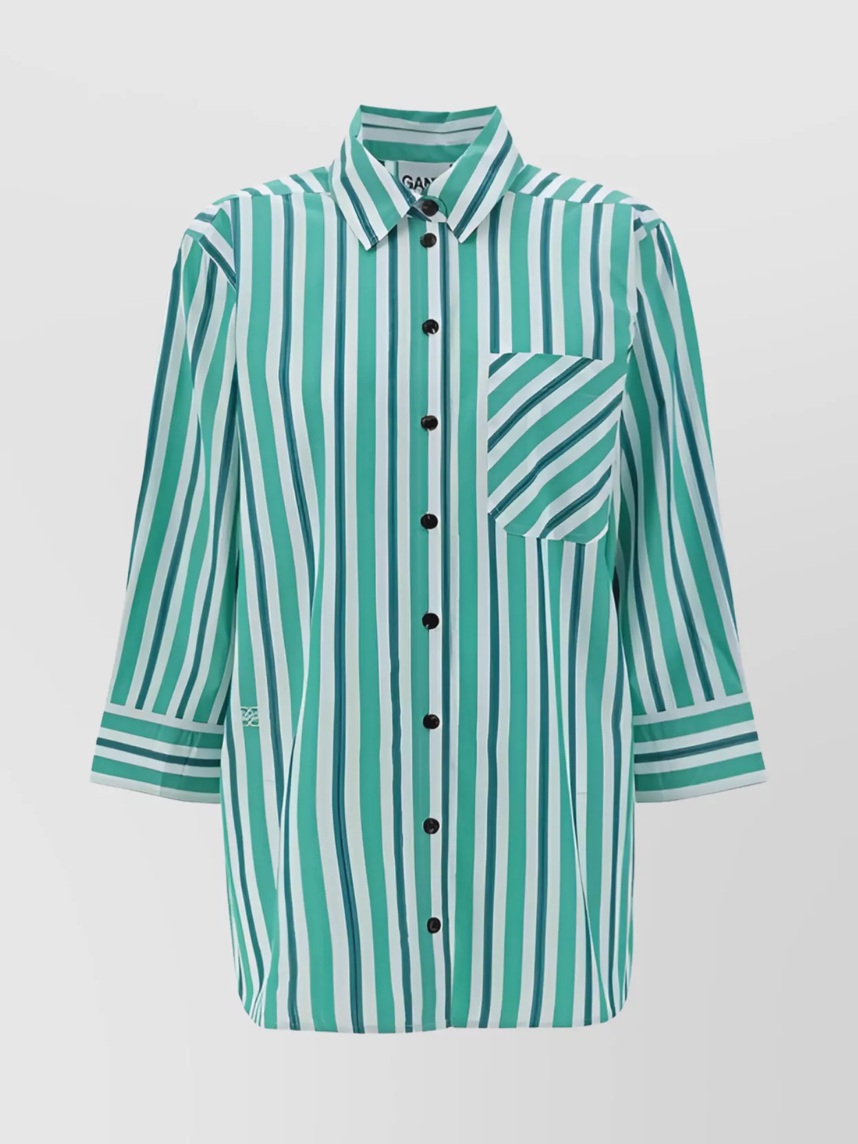Shop Ganni Oversized Striped Shirt Chest Pocket