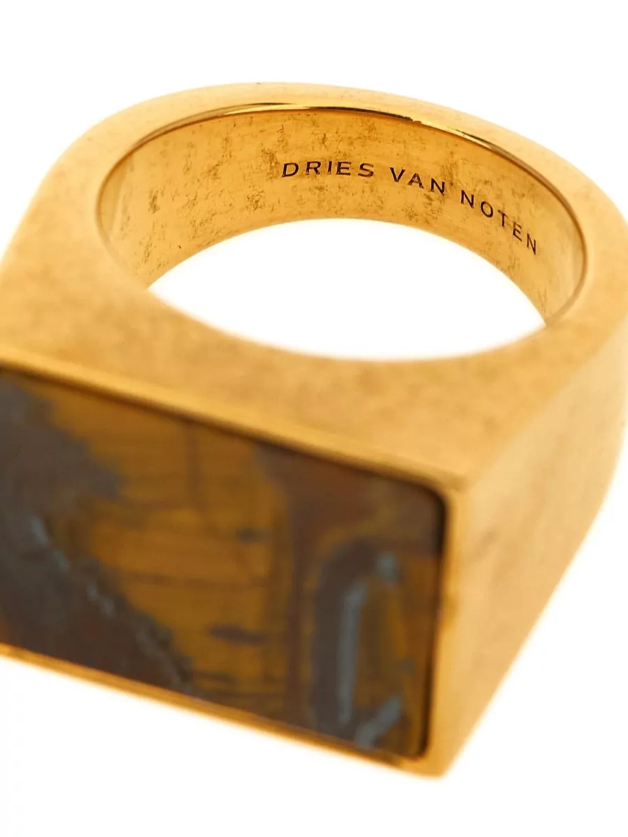 Dries Van Noten Brass Tiger Eye Signet Ring
