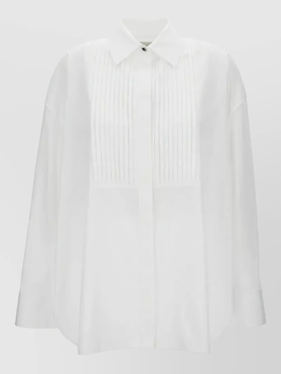 Golden Goose Oversized White Cotton Shirt With Pleated Bib And Jewel Buttons In Red