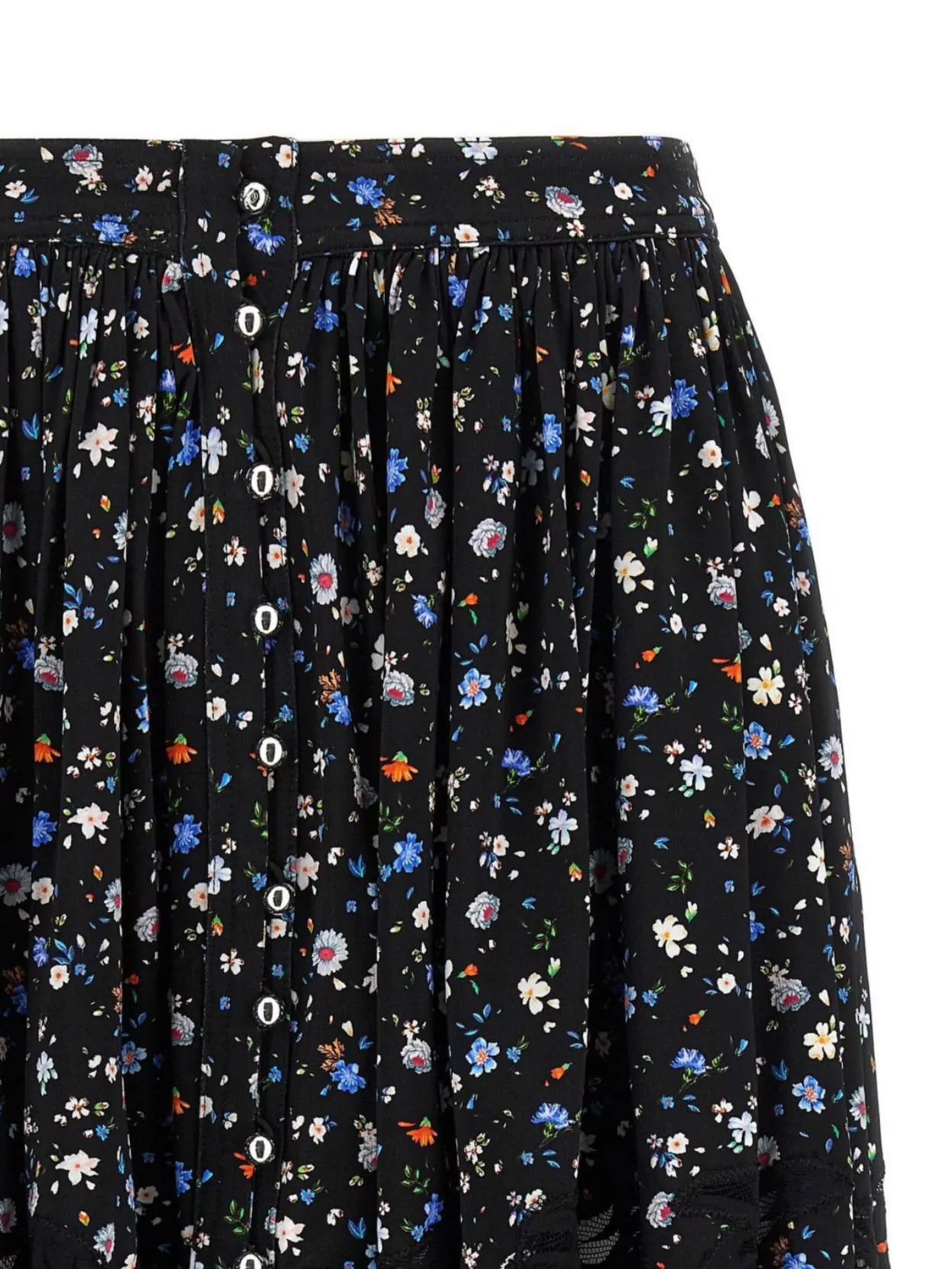 Rabanne Lace Floral Skirt Elastic Waistband In Black