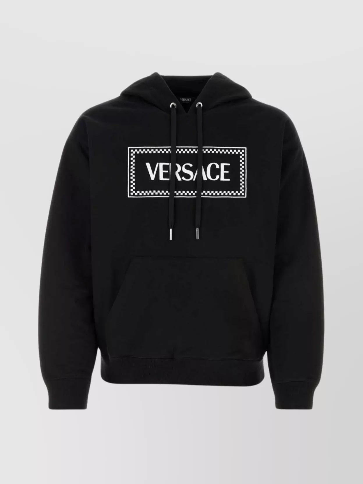 Shop Versace Vintage Drawstring Hooded Cotton Sweatshirt