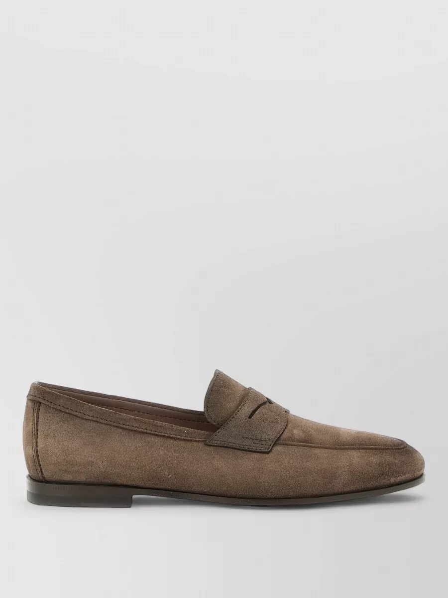 Santoni Carlos Suede Penny Strap Almond Loafers