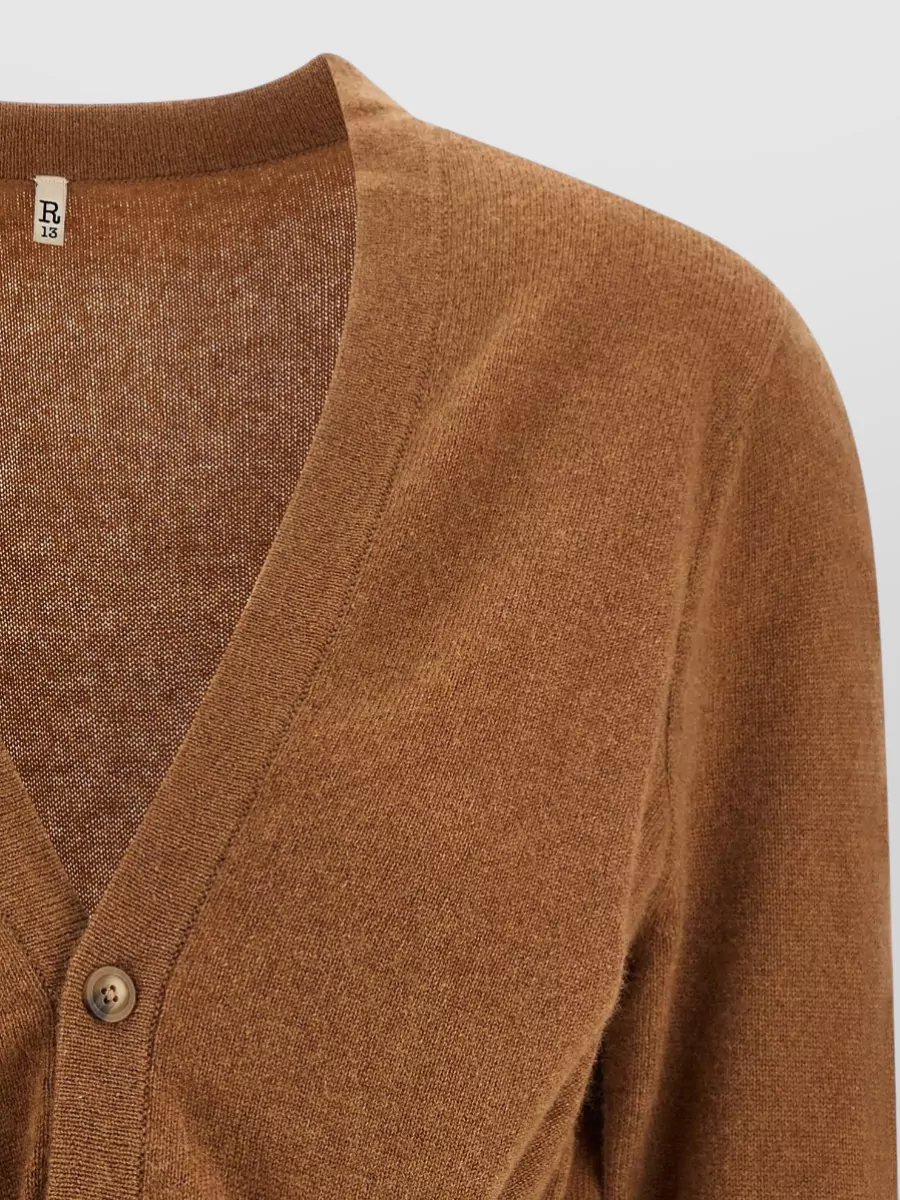 R13 Cashmere Cropped V-Neck 3/4-Sleeve Knot Cardigan