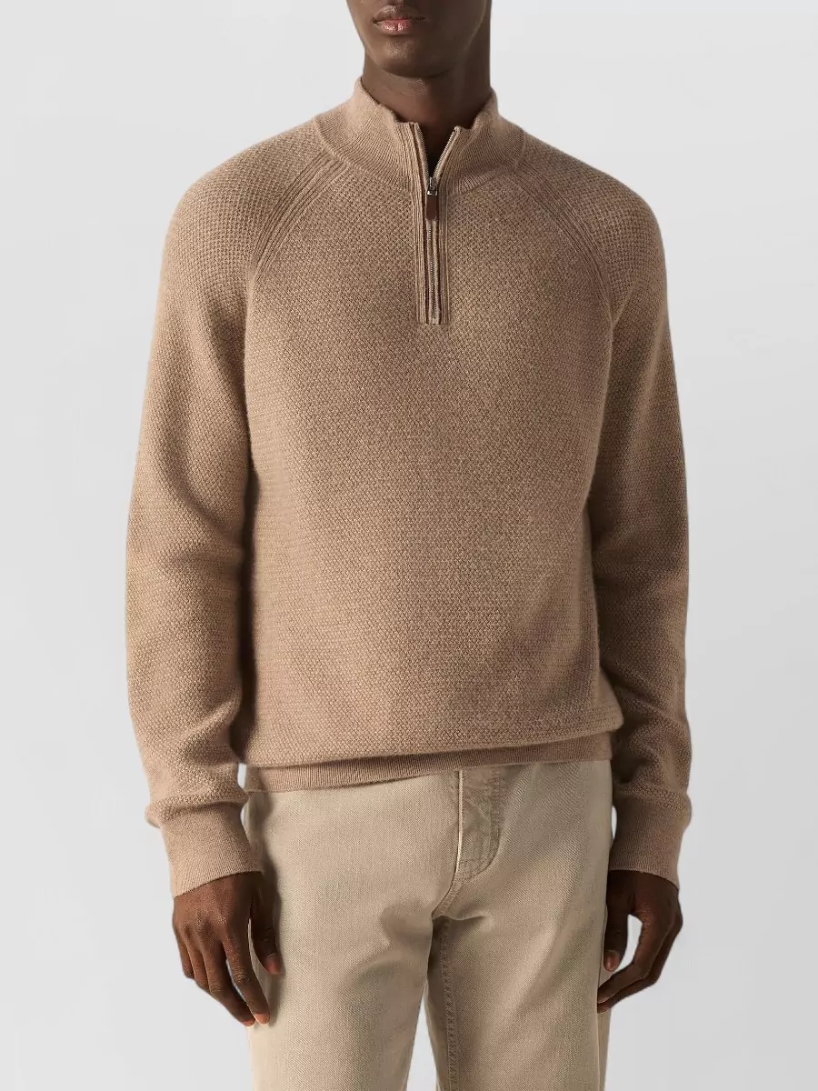 Zegna Cashmere Ribbed Zip-Up Turtleneck Sweater