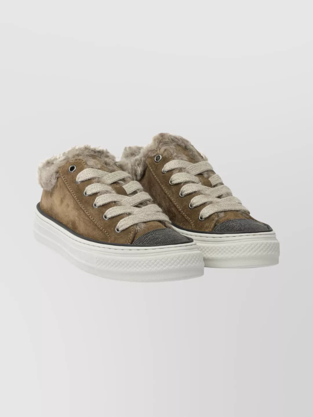 Brunello Cucinelli Jewel Accented Suede Sneakers With Metal Eyelets In Multi