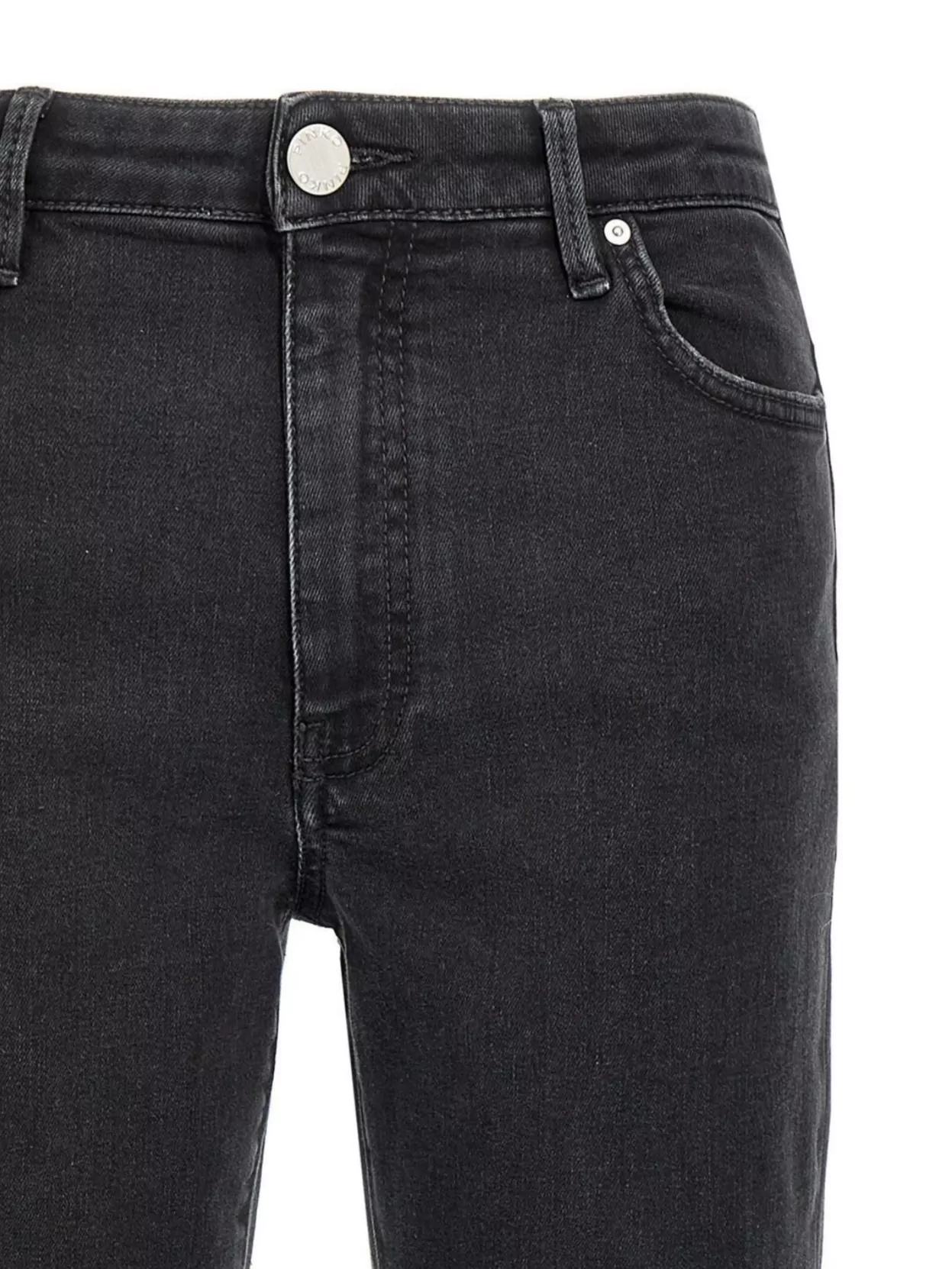 Pinko 'Sabrina' Frayed Hem Denim Trousers With Rivet Detailing