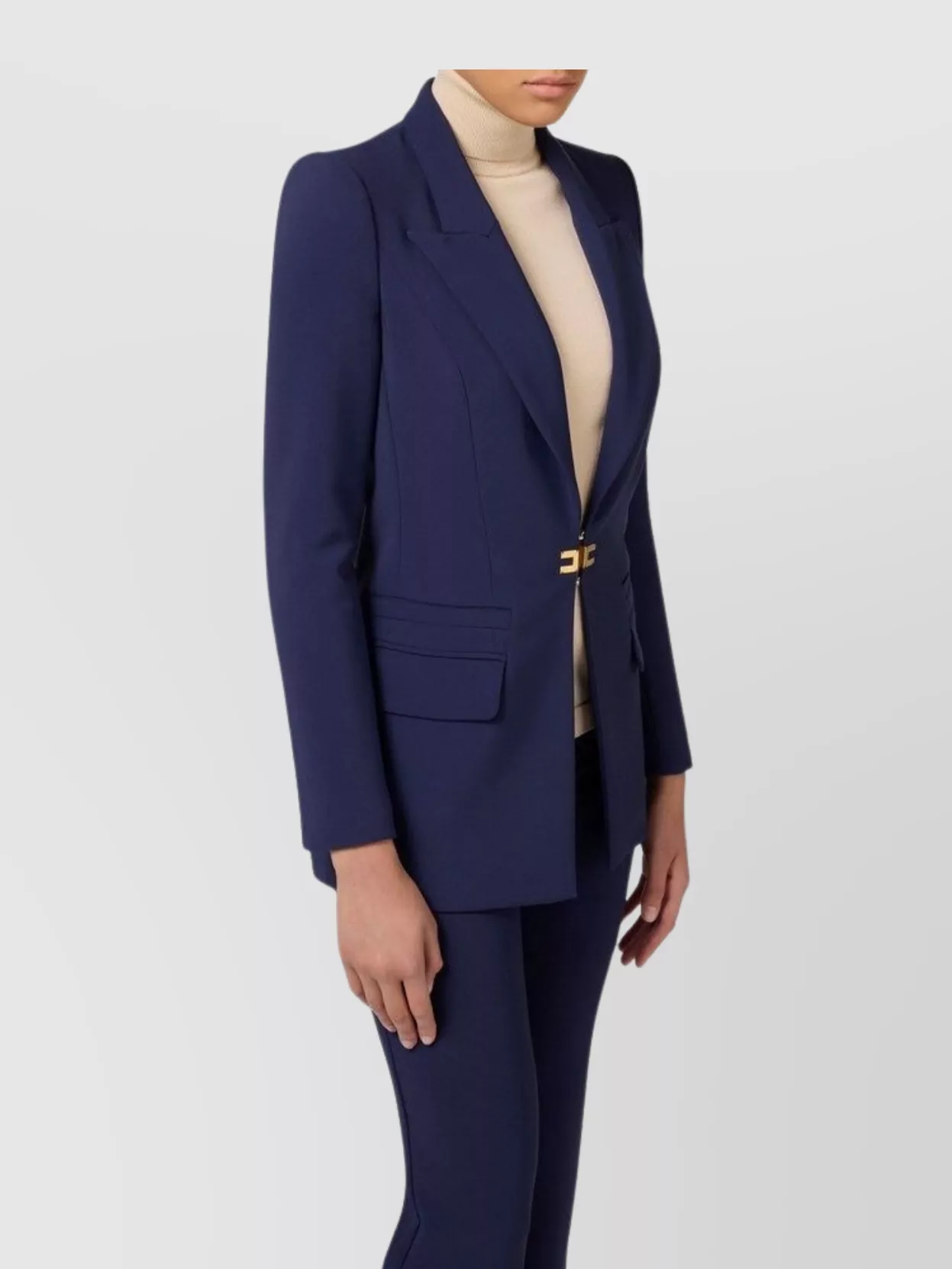 Elisabetta Franchi Belted Flared Trousers Suit Jacket In Blue