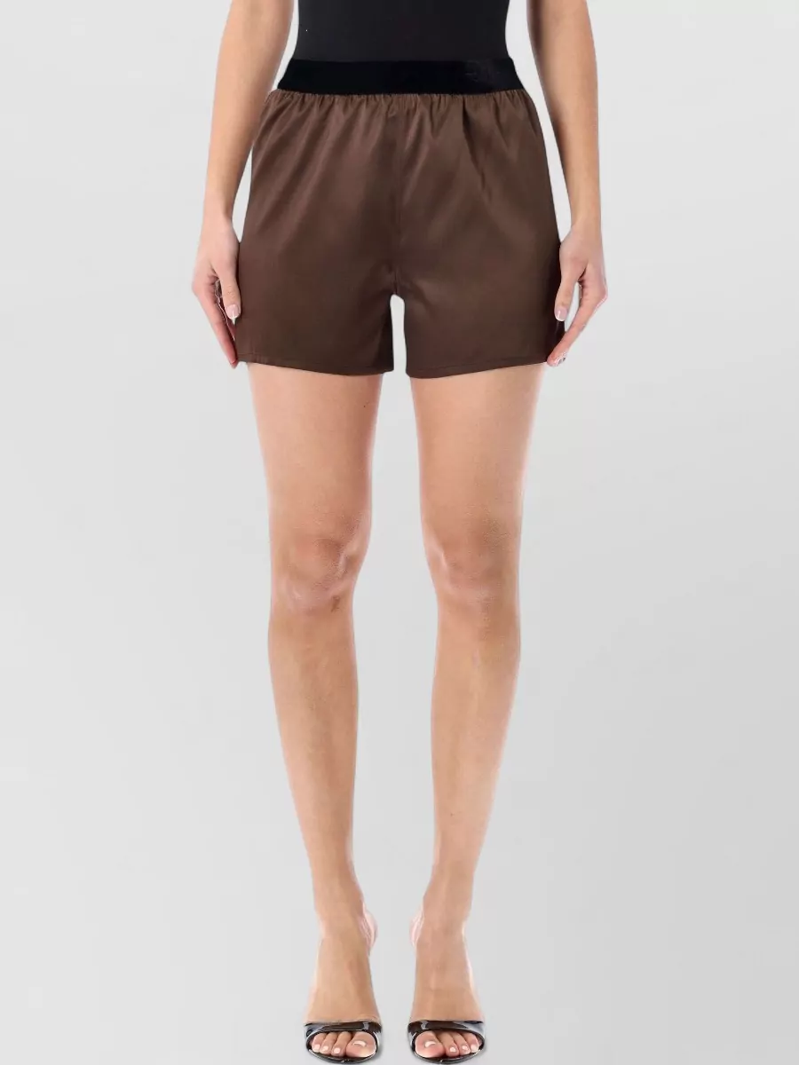 Tom Ford Silk Satin Relaxed Waistband Shorts In Brown