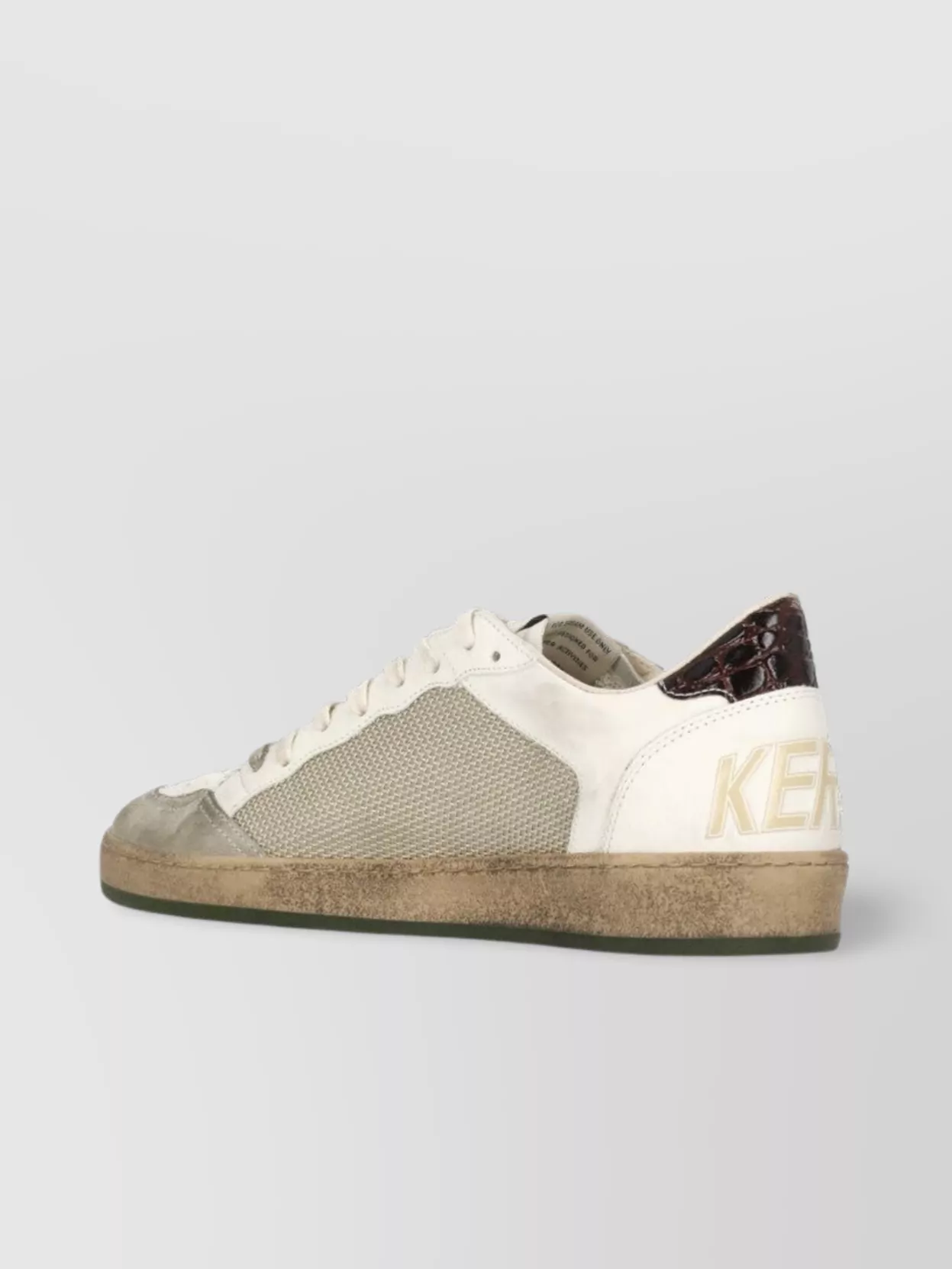 Golden Goose Ball Star Sneakers In Vintage Effect Leather With Olive Green Leather Star And Crocodile Effect Heel In White