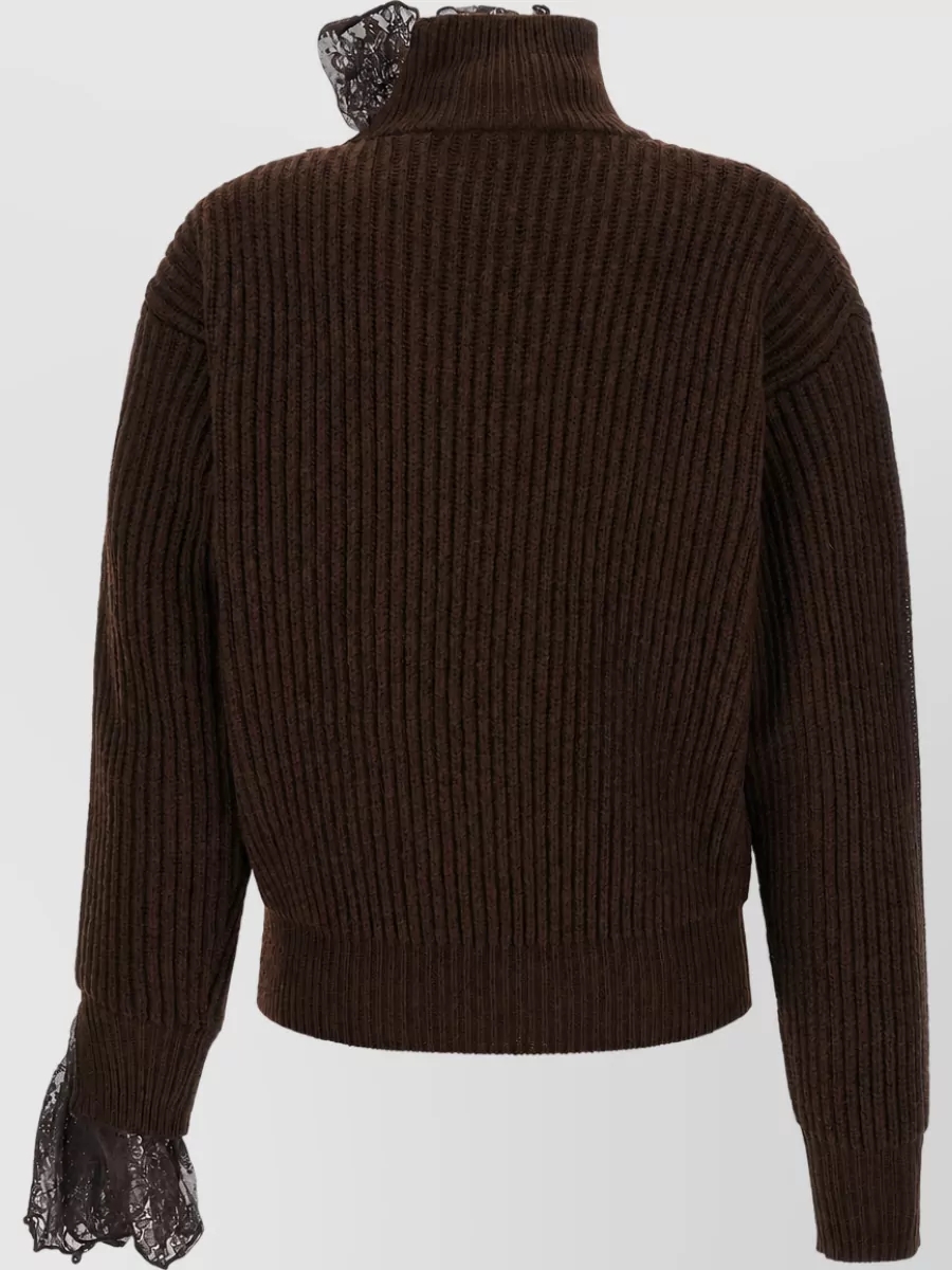 Giuseppe Di Morabito Virgin Wool Ribbed Asymmetric High Neck Sweater
