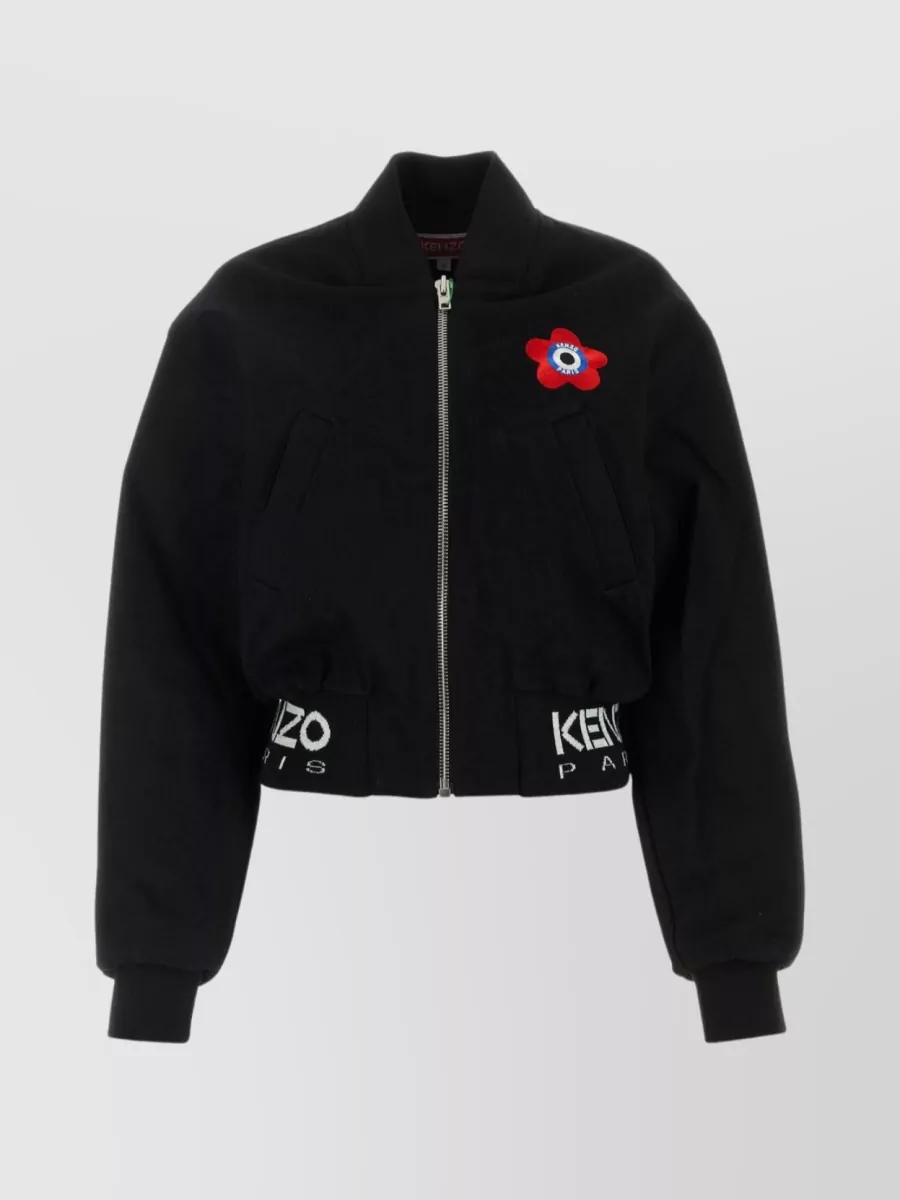Shop Kenzo Cotton Stretch Bomber With Stand-up Collar In Black