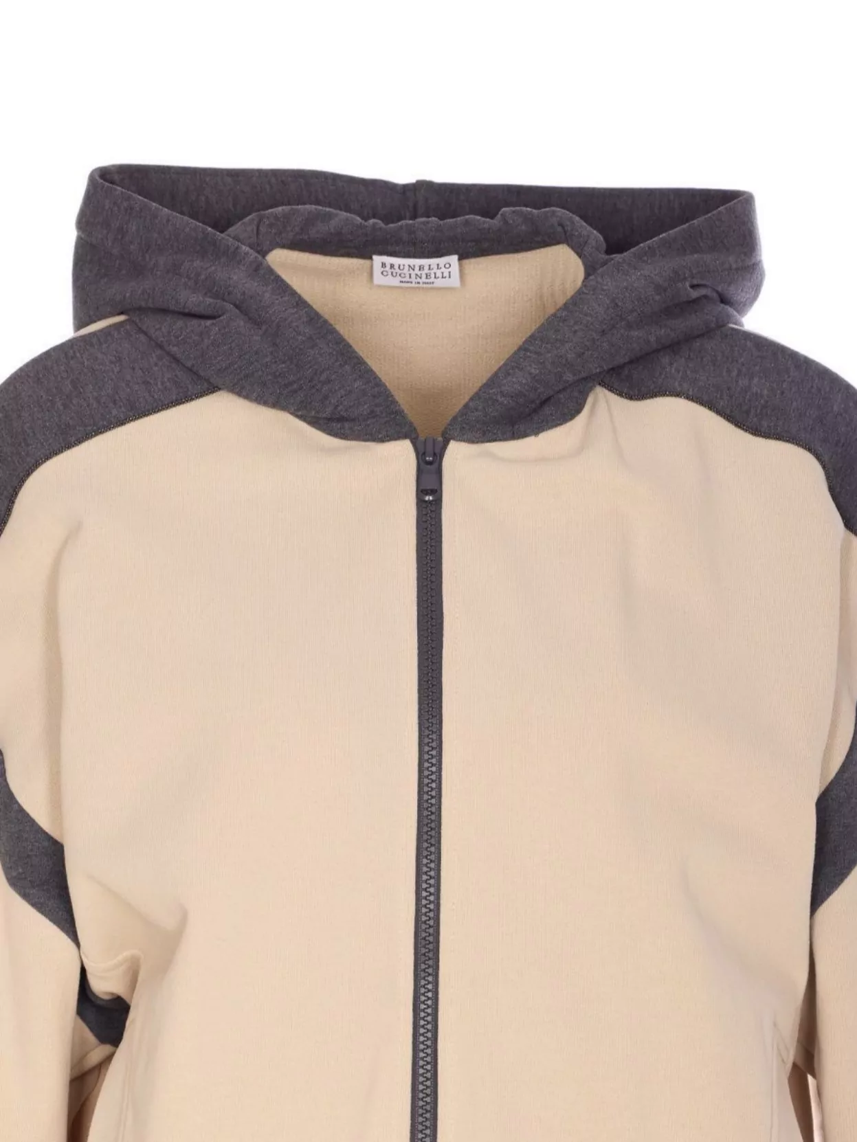 Shop Brunello Cucinelli Knitwear With Hooded Design And Contrast Panels