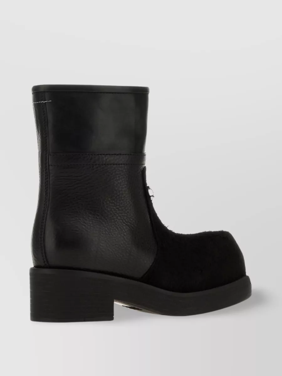 Shop Mm6 Maison Margiela Textured Leather Ankle Boots In Black