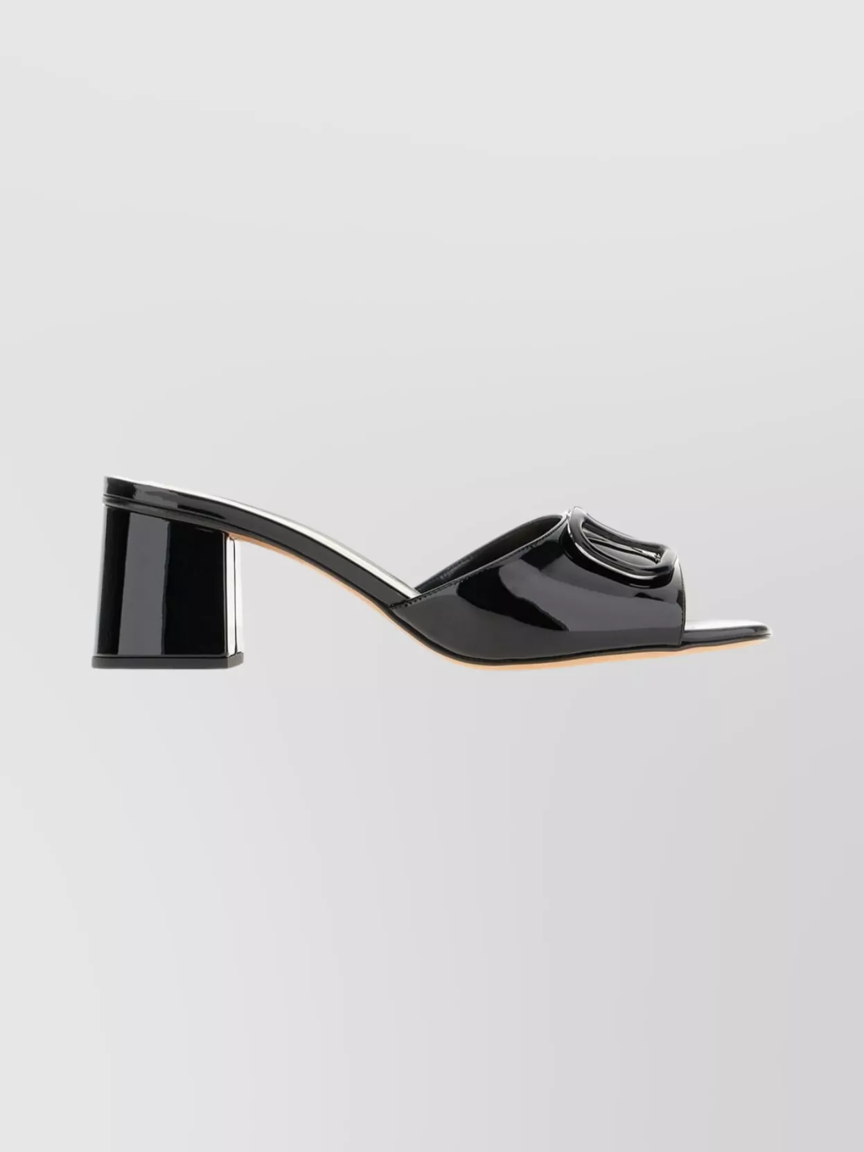 Valentino Patent Leather Block Heel Slide Mules In Black