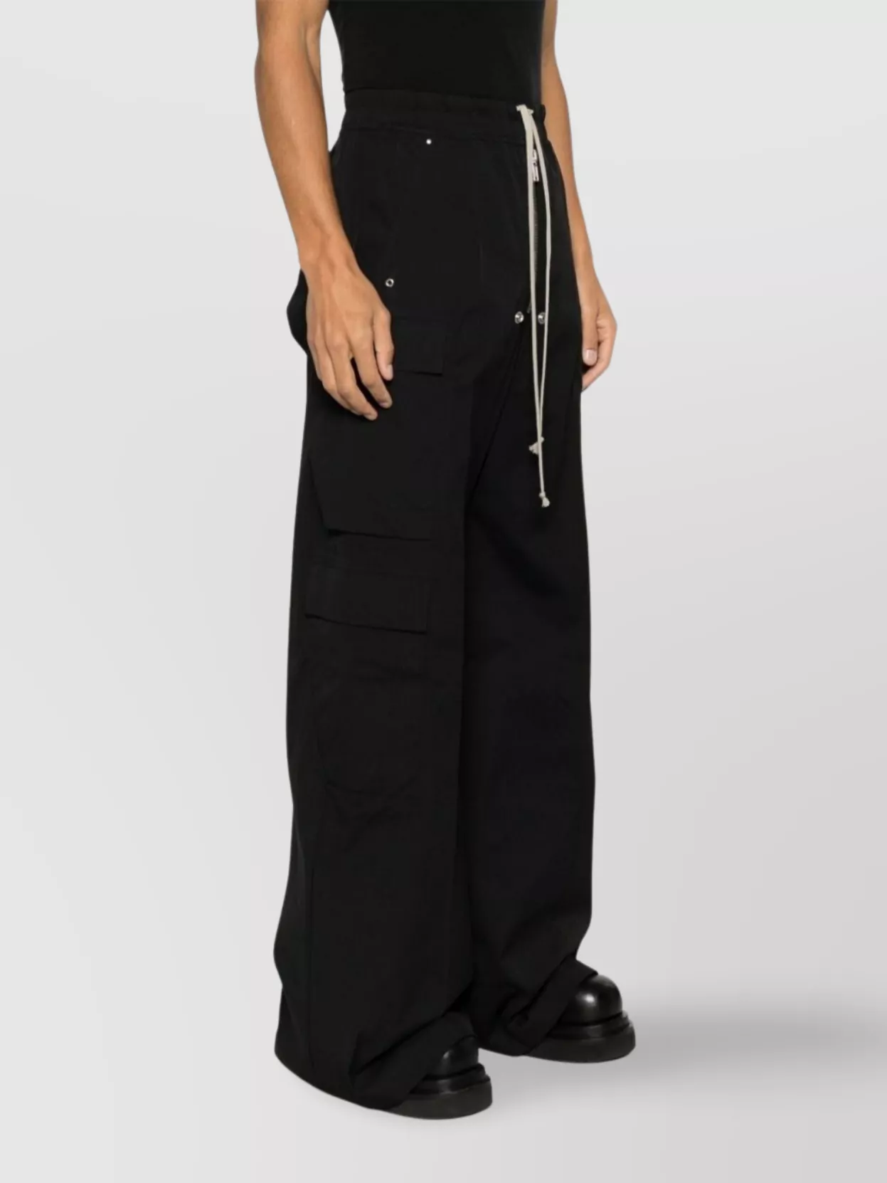 Rick Owens Wide Cargobelas Cotton Trousers Black In Black