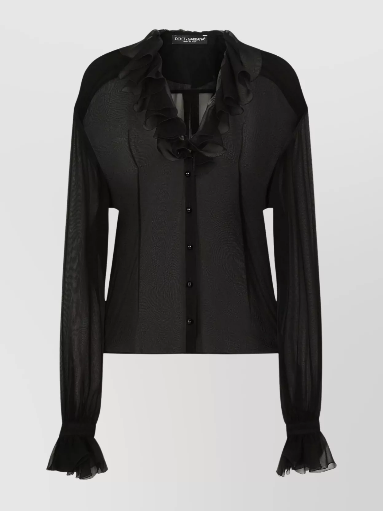 Dolce & Gabbana Sheer Silk Chiffon V-neck Top In Black