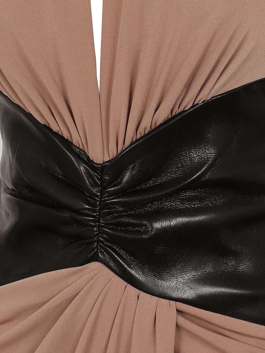 The Andamane Vegan Leather Detailed Maxi Dress