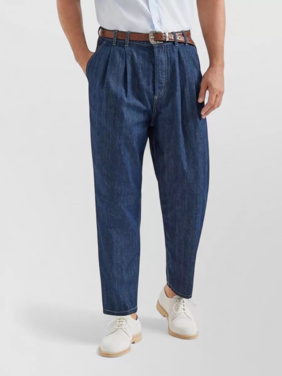 Brunello Cucinelli Denim Pleated Loose Trousers