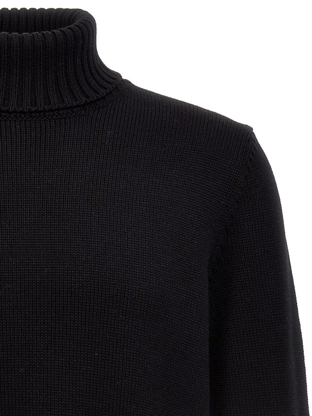 Zanone Fitted Black Wool Turtleneck Sweater With Long Cuffed Sleeves In Black