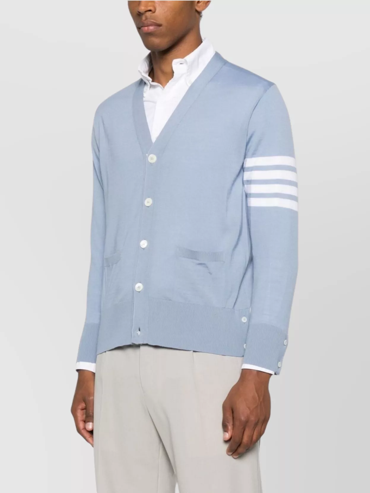 Thom Browne Striped V Neck Cardigan Pockets