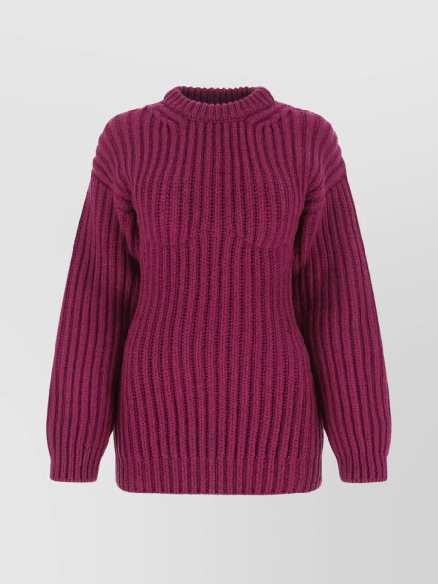 Shop Prada Wool Sweater With High Neck And Cable Knit Texture In Purple