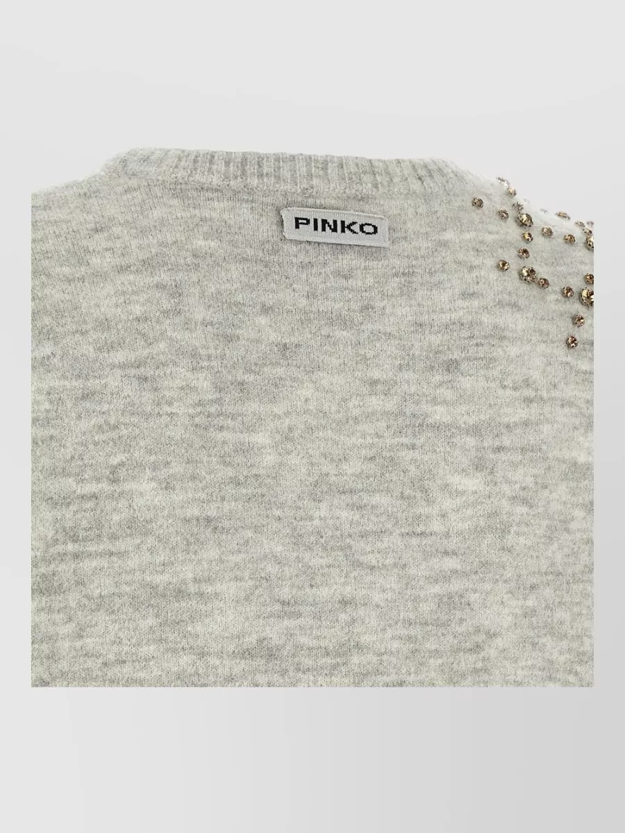 Pinko Alpaca-Wool Rhinestone Cropped Crewneck Sweater