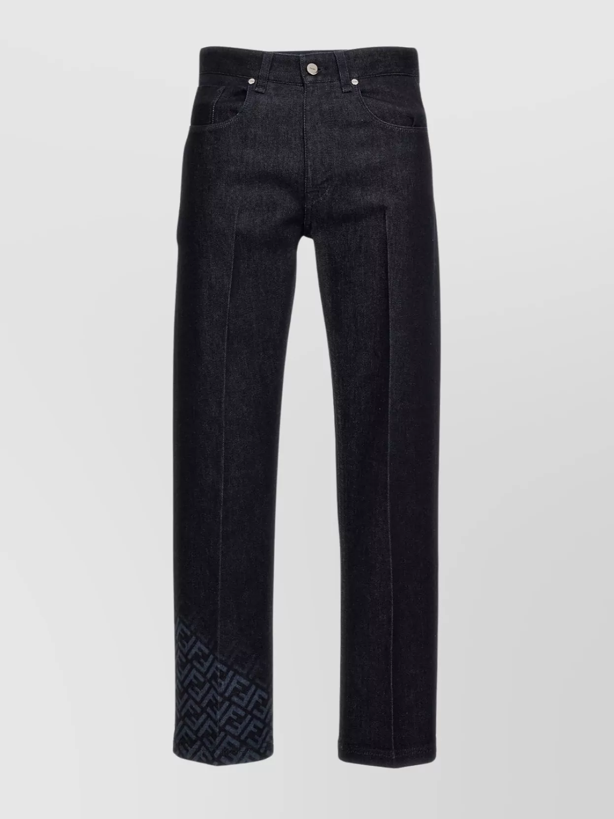 Fendi Denim Trousers With Back Patch Pockets In Black